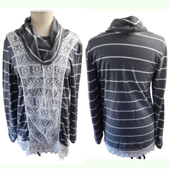 Vanity Large Striped Scowl Neck Lace Accent Sweater - Picture 1 of 6